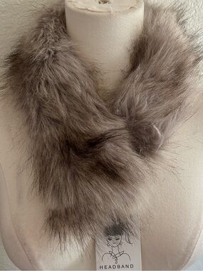 SURELL Faux Fur Headband/Scarf, Greys, NEW with tags